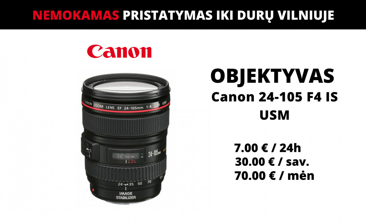 Objektyvų nuoma, Canon EF 24-105mm f/4L IS USM nuoma, Vilnius