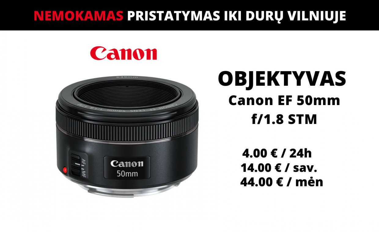Objektyvų nuoma, Canon EF 50mm f/1.8 STM nuoma, Vilnius