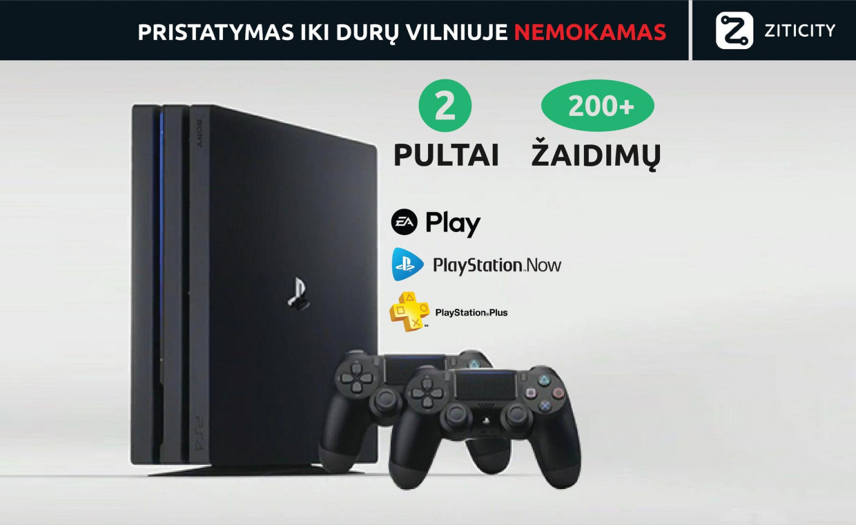 Žaidimų konsolių nuoma, Playstation 4 PS4 su 2 pulteliais nuoma, Vilnius