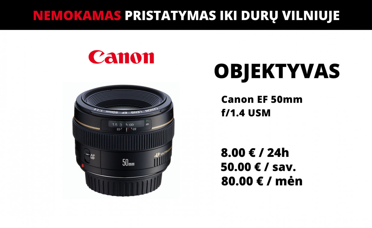 Objektyvų nuoma, Canon EF 50mm f/1.4 USM nuoma, Vilnius