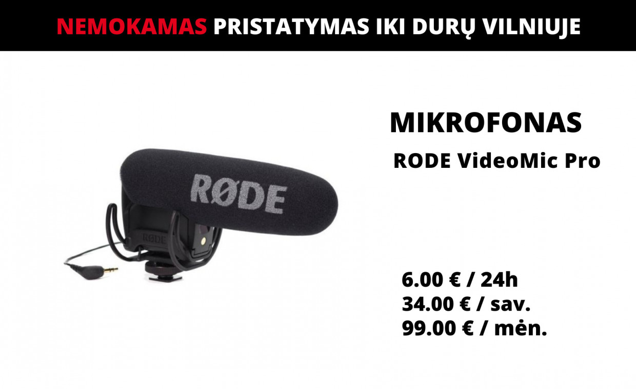Fotoaparatų priedų nuoma, Mikrofonas RODE VideoMic Pro nuoma, Vilnius