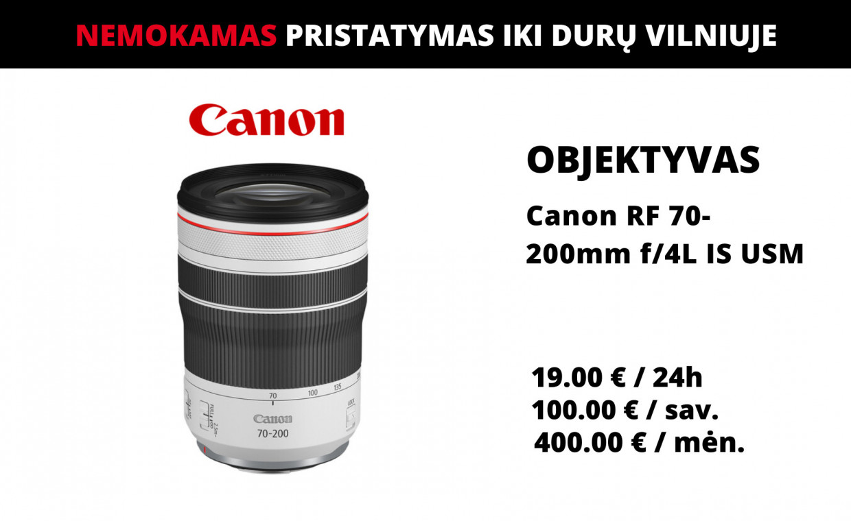 Objektyvų nuoma, Canon RF 70-200mm f/4L IS USM nuoma, Vilnius
