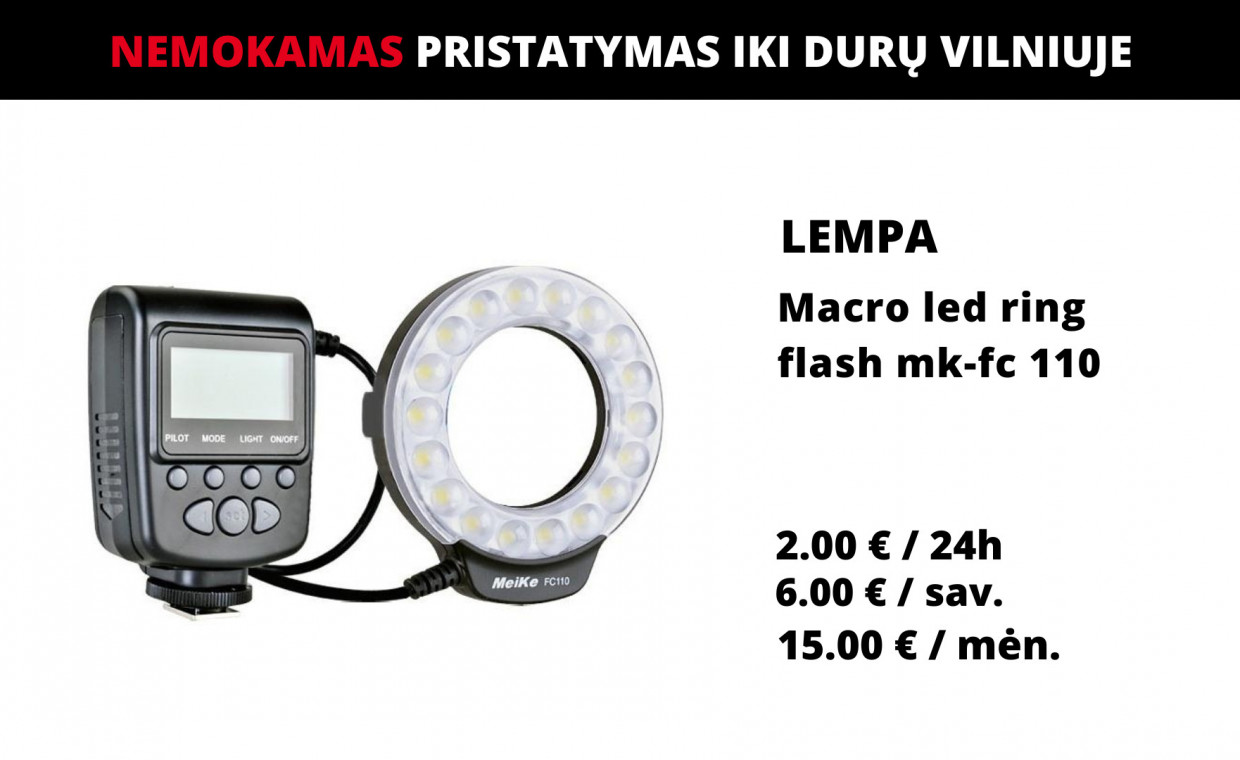Foto studijos įrangos nuoma, Žiedinė LED lempa led ring mk-fc 110 nuoma, Vilnius