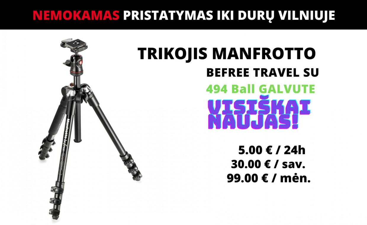 Fotoaparatų priedų nuoma, Trikojis MANFROTTO BEFREE TRAVEL nuoma, Vilnius