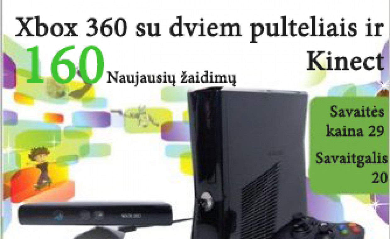 Žaidimų konsolių nuoma, Xbox 360 su kinect nuoma nuoma, Vilnius