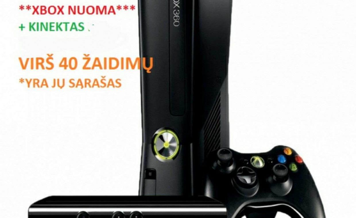 Žaidimų konsolių nuoma, Xbox 360 slim  ir Kinect ir 1pultelis nuoma, Vilnius
