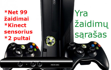 Xbox 360, Kinect, 2 pultai, 99 žaidimai
